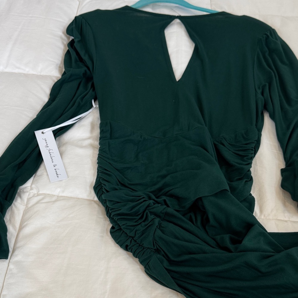 Long Sleeve Dark Green Draped Midi Dress - Picture 4 of 4